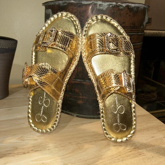 Woman's Sandals Jessica Simpson Chandria Platform Gold Shiny Bling Jeweled 9.5 M - Picture 1 of 15